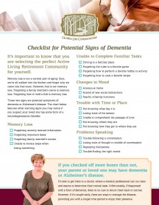 Potential Dementia Symptoms Worksheet