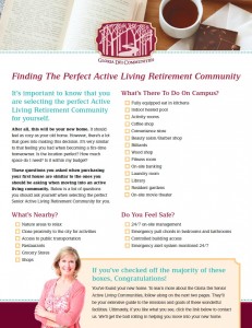 If you'd like to learn more about how to finding the perfect active living retirement community, feel free to download and fill out this worksheet.